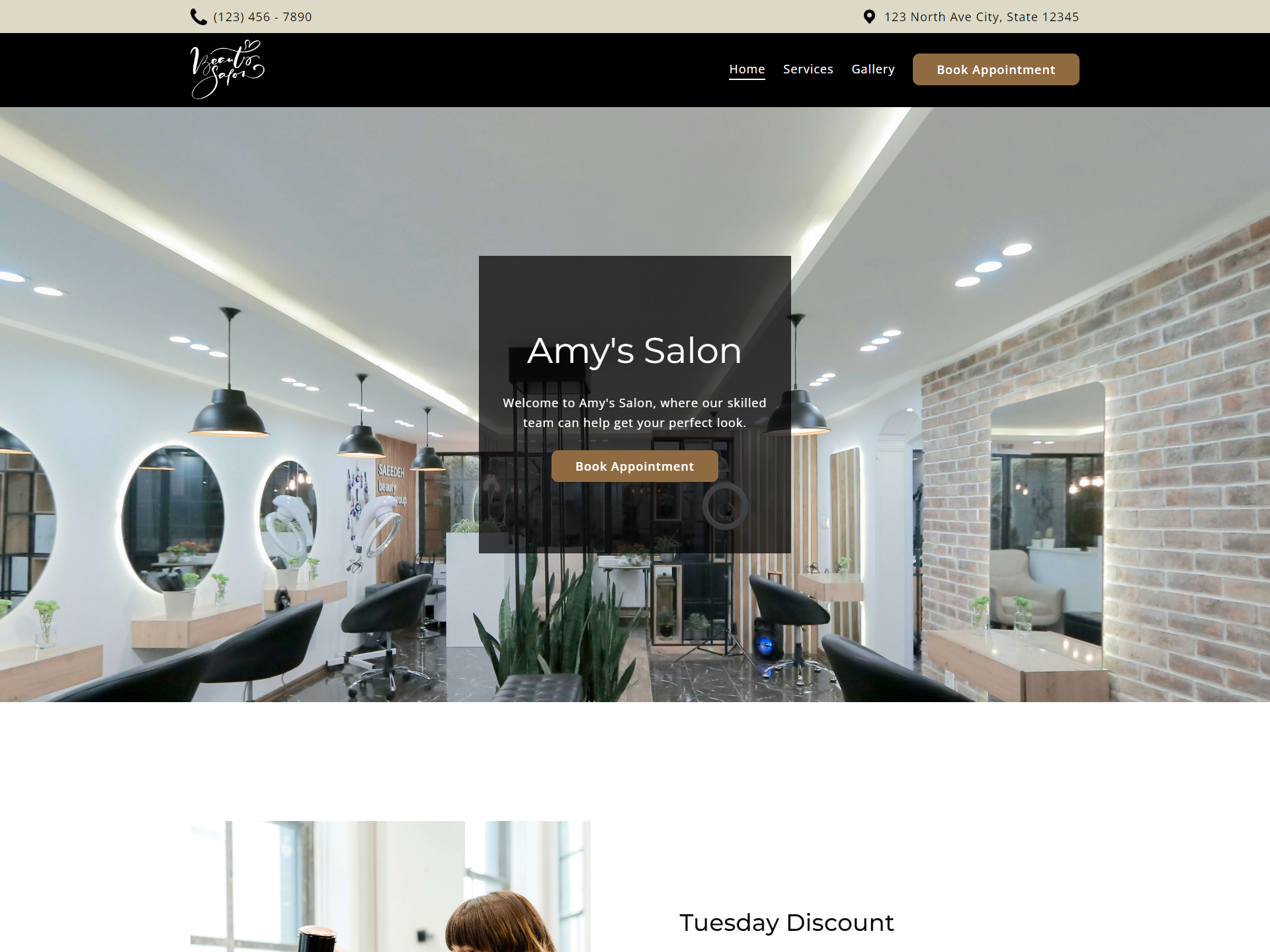 Salon storefront website.