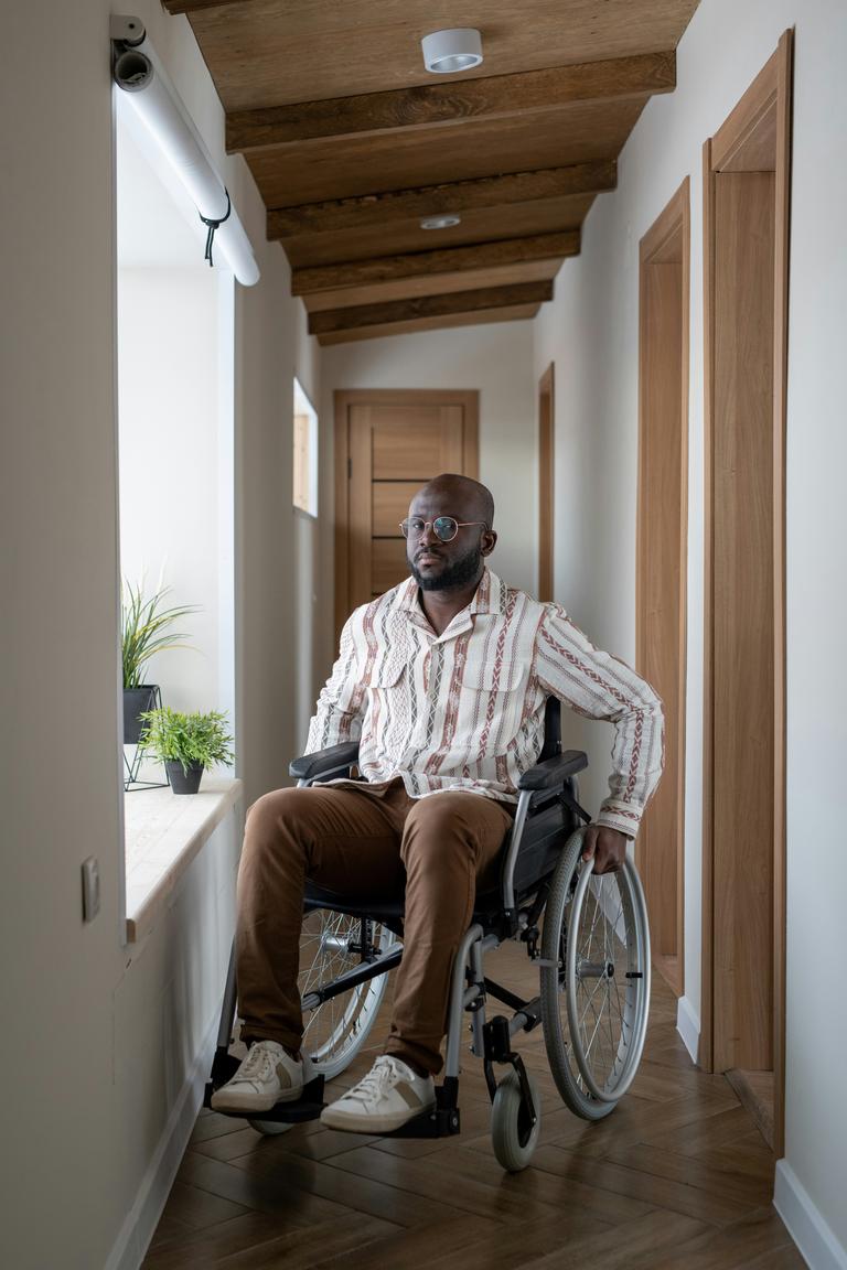 A man in a wheelchair.